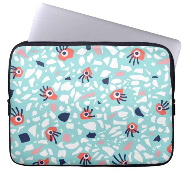 Terrazzo Funny Geometric Pattern met ogen Laptop Sleeve (Voorkant)