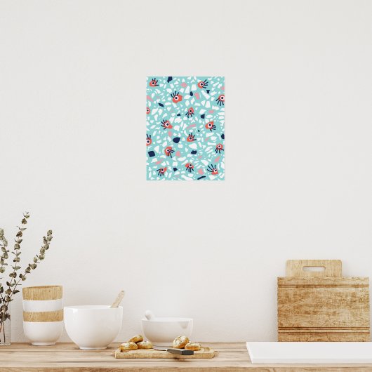 Terrazzo Funny Geometric Pattern met ogen Poster (Keuken)