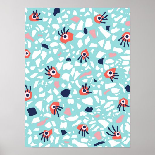 Terrazzo Funny Geometric Pattern met ogen Poster (Voorkant)