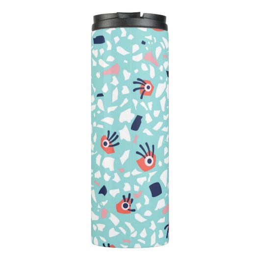 Terrazzo Funny Geometric Pattern met ogen Thermosbeker (Achterkant)