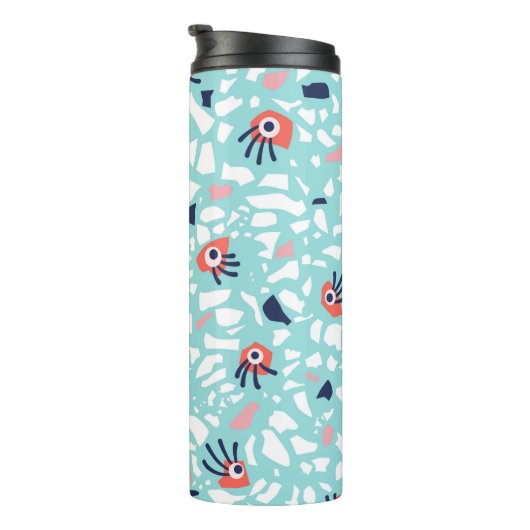 Terrazzo Funny Geometric Pattern met ogen Thermosbeker (Geroteerd rechts)