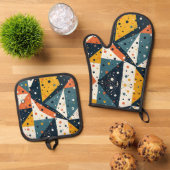 Terrazzo geïnspireerde ovenhandschoen en pothouder ovenwant & pannenlap set (Top down)