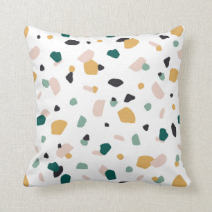 Terrazzo Green Oranje roze Black Pattern Kussen