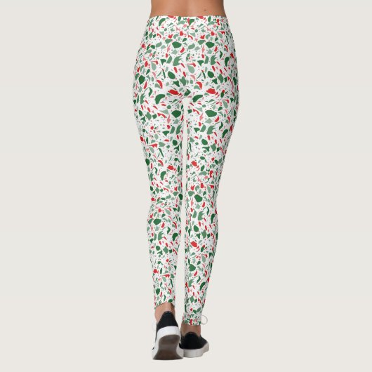 Terrazzo Green Red Kerstpattern Holiday Leggings (Achterkant)