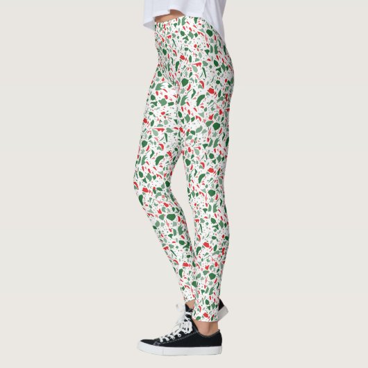 Terrazzo Green Red Kerstpattern Holiday Leggings (Links)