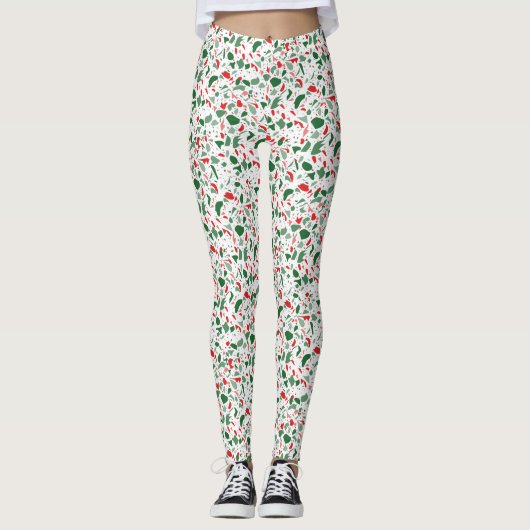Terrazzo Green Red Kerstpattern Holiday Leggings (Voorkant)
