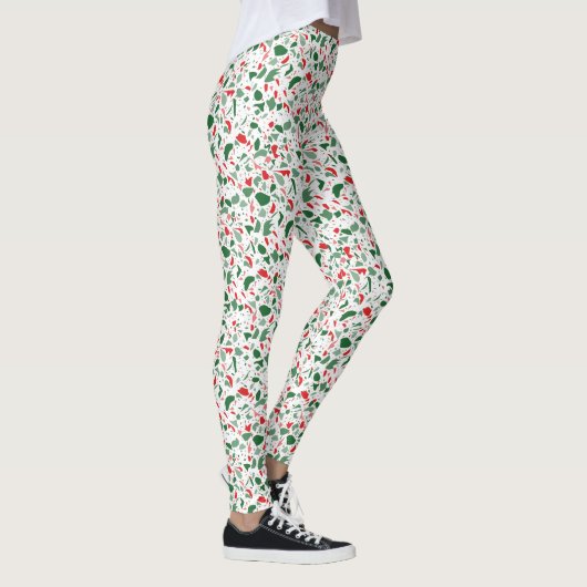 Terrazzo Green Red Kerstpattern Holiday Leggings (Rechts)