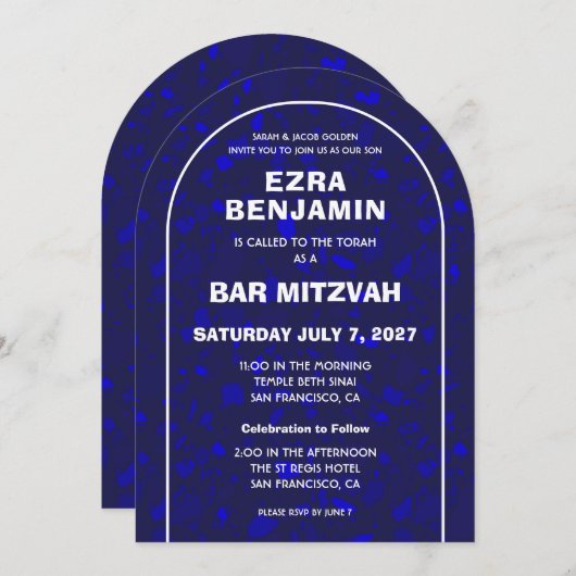 Terrazzo Hand getrokken Custom Bar Bat Mitswa Arch Kaart (Voorkant / Achterkant)