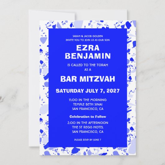 Terrazzo Hand getrokken Custom Bar Bat Mitswa Kaart (Voorkant)