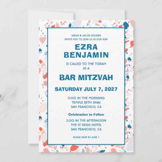 Terrazzo Hand getrokken Custom Bar Bat Mitswa Kaart (Voorkant)