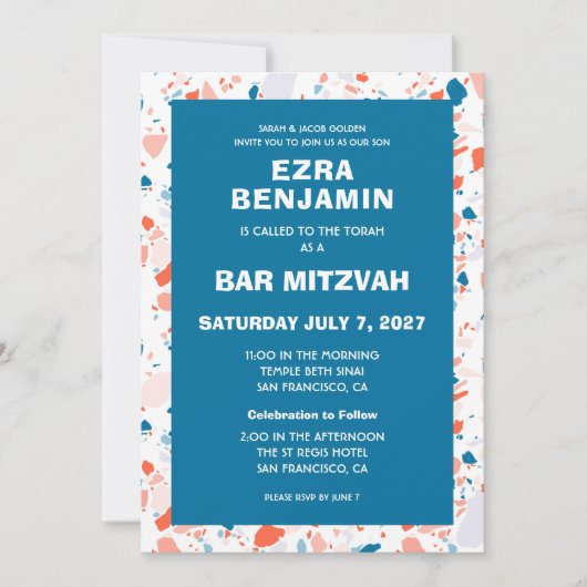 Terrazzo Hand getrokken Custom Bar Bat Mitswa Kaart (Voorkant)