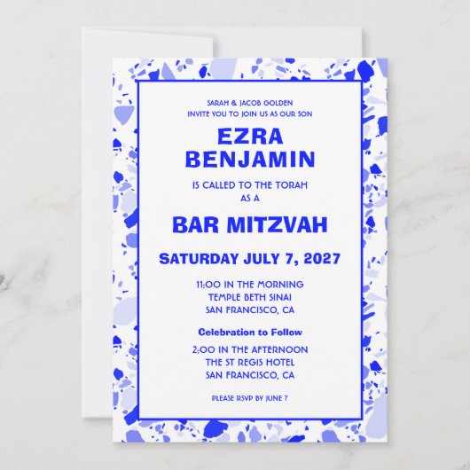 Terrazzo Hand getrokken Custom Bar Bat Mitswa Kaart (Voorkant)