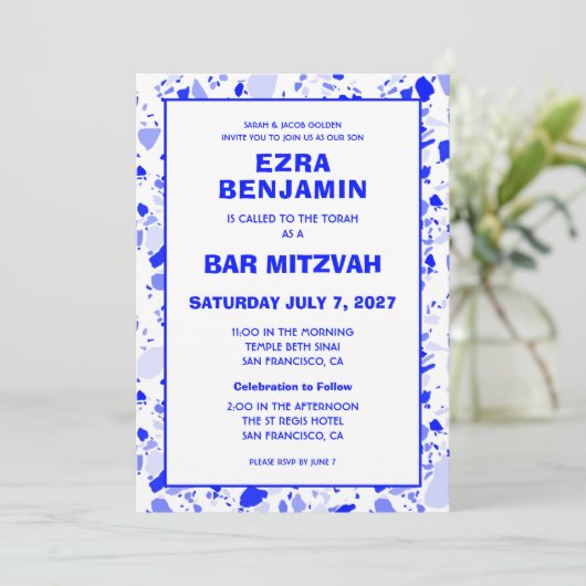 Terrazzo Hand getrokken Custom Bar Bat Mitswa Kaart (Staand voorkant)