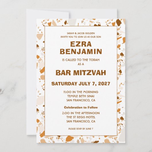 Terrazzo Hand getrokken Custom Bar Bat Mitswa Kaart (Voorkant)