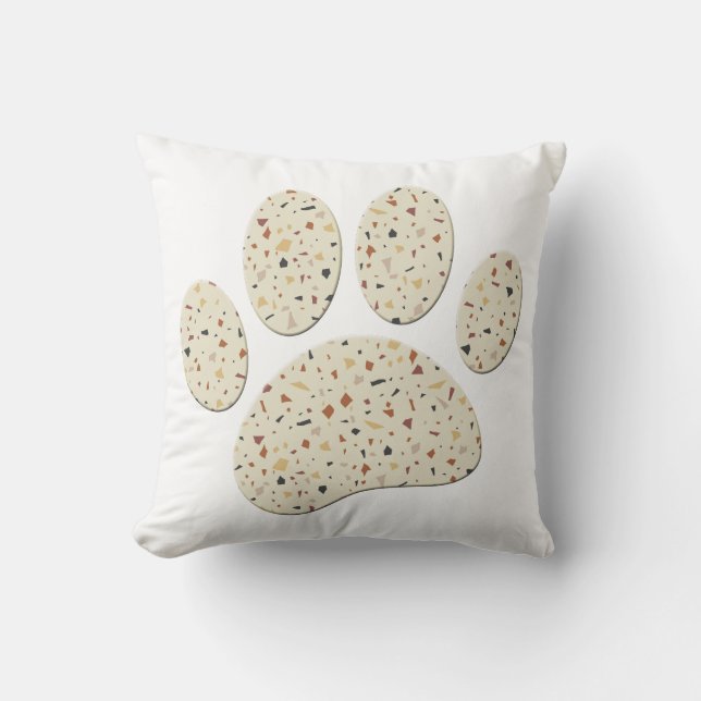 Terrazzo Hond Pawprint Patroon Kunst Kussen (Voorkant)