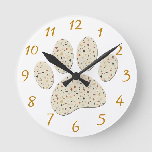 Terrazzo Hond Pawprint Patroon Kunst Ronde Klok (Voorkant)