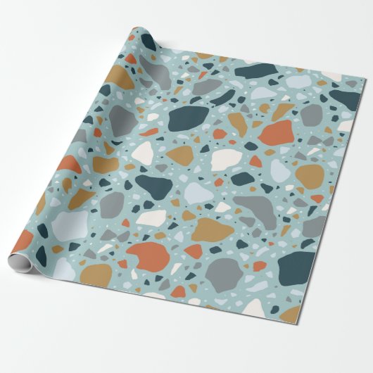 Terrazzo in blauw cadeaupapier (Uitgerold)