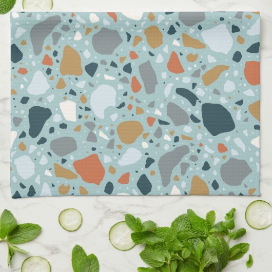 Terrazzo in blauw theedoek (Gevouwen)