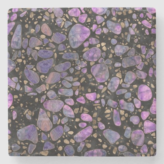 Terrazzo - Labradorite en goud op marmer #2 Stenen Onderzetter (Voorkant)