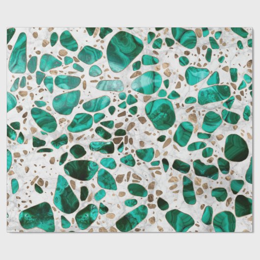 Terrazzo - Malachite en goud op marmer #1 Cadeaupapier (Vlak)