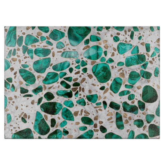 Terrazzo - Malachite en goud op marmer #1 Snijplank (Voorkant)
