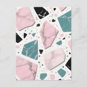 Terrazzo Marmer Pastel Roze Teal Modern Briefkaart