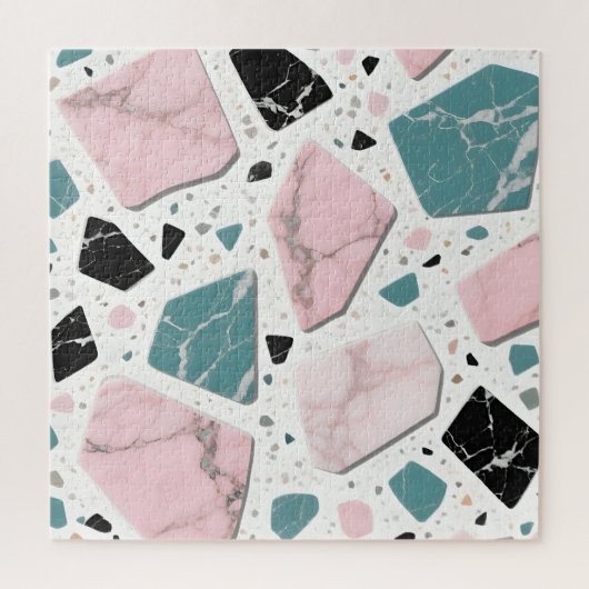 Terrazzo Marmer Pastel Roze Teal Modern Legpuzzel (Verticaal)