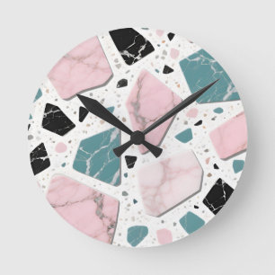Terrazzo Marmer Pastel Roze Teal Modern Ronde Klok
