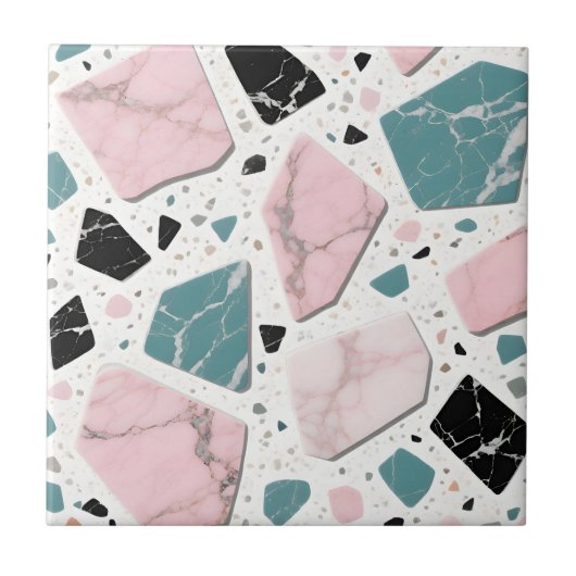 Terrazzo Marmer Pastel Roze Teal Modern Tegeltje (Voorkant)