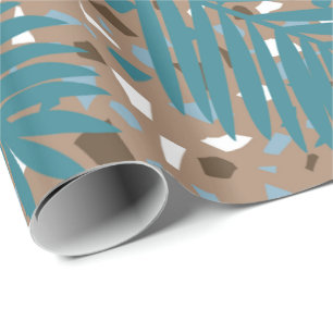 Terrazzo met Palm Leaves, beachy, seback, blauwgro Cadeaupapier