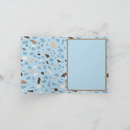 Terrazzo Monogram Blue Tan Brown Day Greeting Kaart (Binnen)