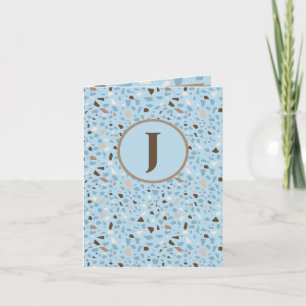 Terrazzo Monogram Blue Tan Brown Day Greeting Kaart