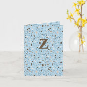 Terrazzo Monogram Blue Tan Brown Day Greeting Kaart (Gele Bloem)