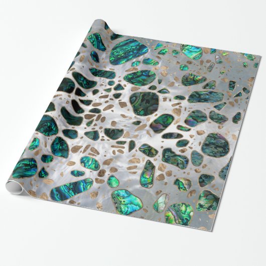Terrazzo - Mosaic Abalone Pearl en Gold #1 Cadeaupapier (Uitgerold)