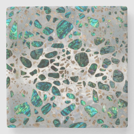 Terrazzo - Mosaic Abalone Pearl en Gold #1 Stenen Onderzetter (Voorkant)