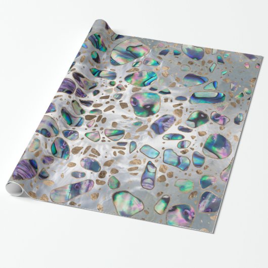 Terrazzo - Mosaic Abalone Pearl en Gold #3 Cadeaupapier (Uitgerold)