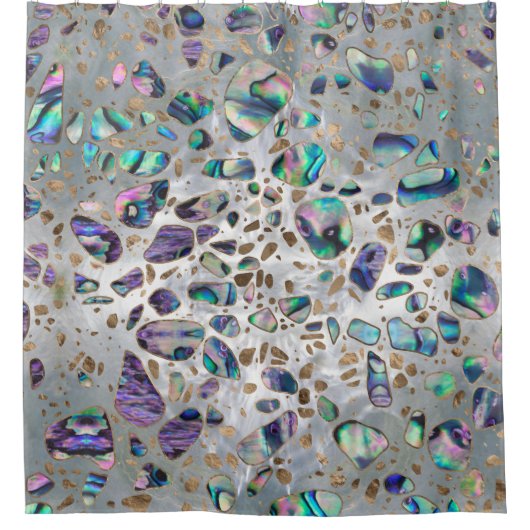 Terrazzo - Mosaic Abalone Pearl en Gold #3 Douchegordijn (Voorkant)