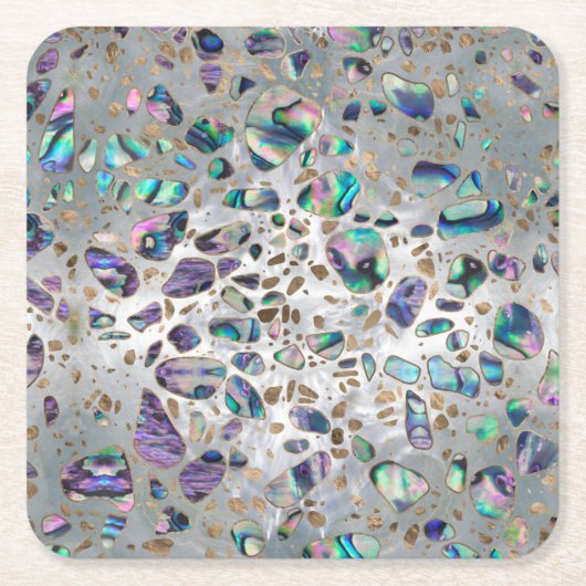 Terrazzo - Mosaic Abalone Pearl en Gold #3 Kartonnen Onderzetters (Voorkant)
