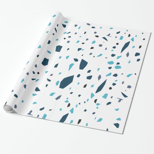 Terrazzo Mosaic Blue Cadeaupapier (Uitgerold)