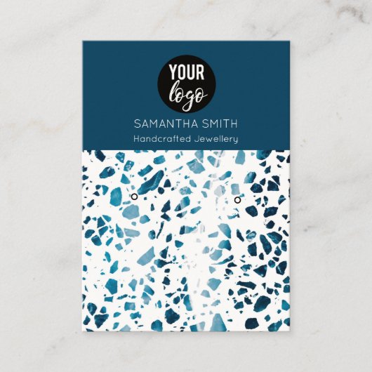 Terrazzo Mosaic Blue Earring Display Card Visitekaartje (Voorkant)