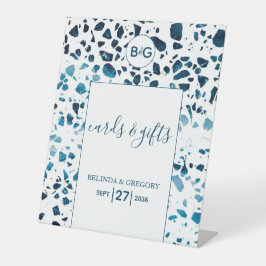 Terrazzo Mosaic Blue Wedding Cards & Gifts Reclamebord Met Voetstuk
