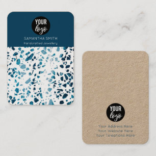 Terrazzo Mozaïek Blauwe Sieraden Displaykaart Visitekaartje