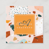 Terrazzo Oranje Blush Modern Granite Pattern Name Vierkante Visitekaartje (Voorkant)