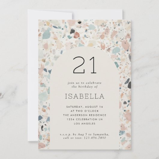 Terrazzo Pastel Kleuren Arch 21e Verjaardagsfeest Kaart (Voorkant)