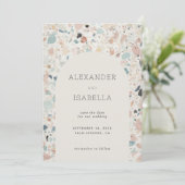 Terrazzo pastel kleuren Retro boog bruiloft foto Save The Date (Staand voorkant)