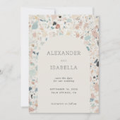 Terrazzo pastel kleuren Retro boog bruiloft Save The Date (Voorkant)