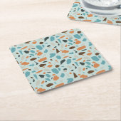 Terrazzo patroon blauw kartonnen onderzetters (Schuin)