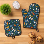 Terrazzo patroon blauw ovenwant & pannenlap set (Top down)