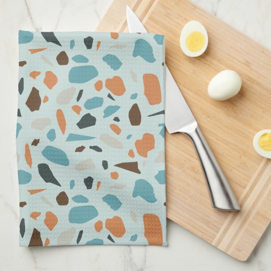 Terrazzo patroon blauw theedoek (Quarter Fold)