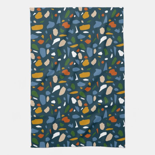 Terrazzo patroon blauw theedoek (Verticaal)